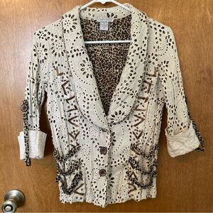 Alberto Makali Art To Wear beaded jacket size M leopard cheetah neutral unique